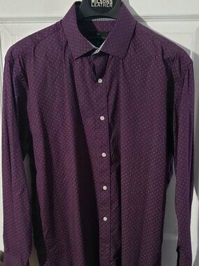 MENS BRISTOL & BULL BURGUNDY WHITE GOLD CIRCLES SLIM FIT SHIRT SIZE L